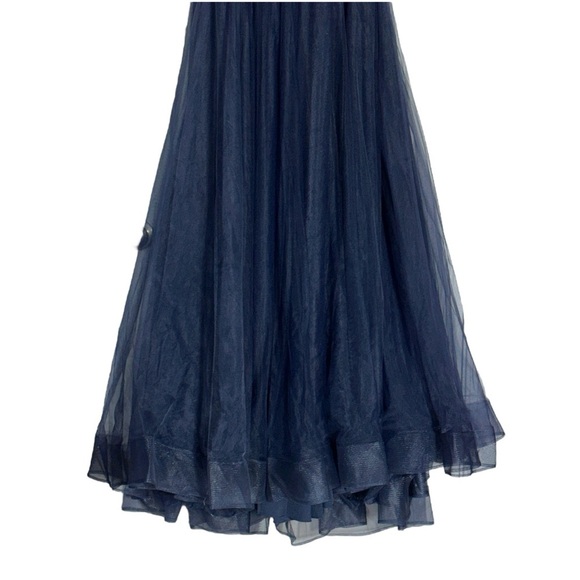 La Femme Navy Blue Illusion A-Line Tulle BallGown Dress Womens 10 - Picture 4 of 8